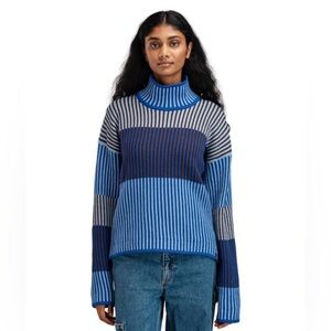 Dale of Norway wool Skarstind blue striped mock neck women’s sweater s small